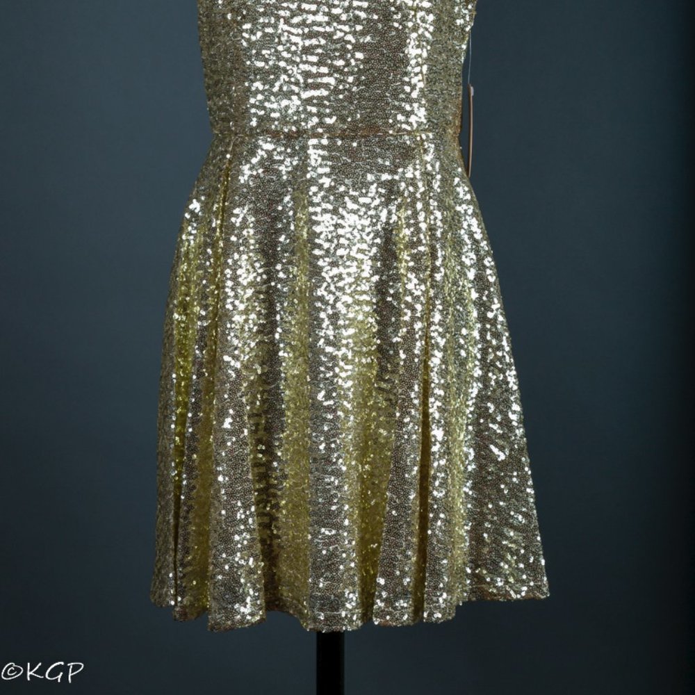 SOLD - Short Gold Sequin Evening Party Cocktail Pageant Dress NWT ~ M - Picture 4 of 17